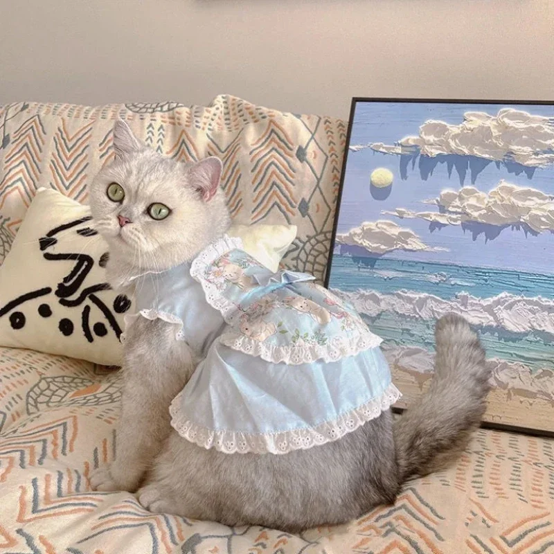 Vestidos de princesa para mascotas, falda para gatos, delantal bonito, vestido de encaje Floral rosa para perros, ropa para cachorros pequeños, mascotas rosas para niñas - imagen 5