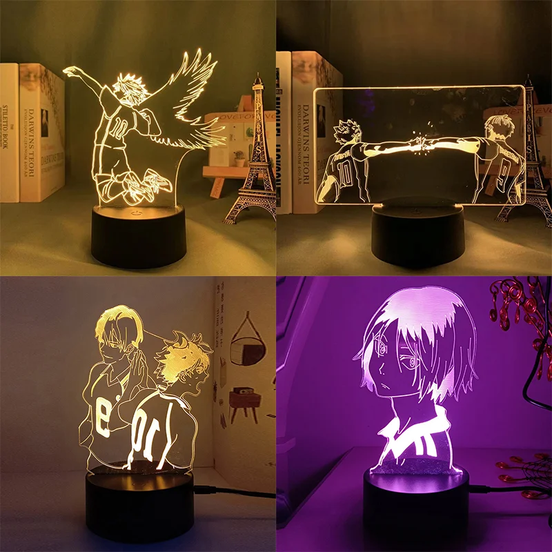 Lámpara 3D Haikyu luz nocturna tierna para dormitorio de gato o perro