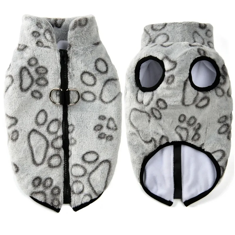 Ropa de lana para perros, chaqueta cálida de invierno para cachorros, suéter para perros pequeños y gatos, abrigo con cremallera, anillo en D, estampado bonito, trajes para mascotas Chihuahua - imagen 2