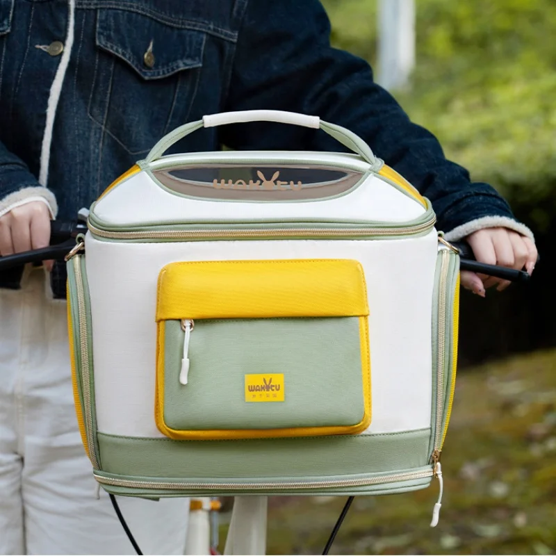 Portador de mascotas para bicicletas, cesta de bicicleta para perros, portador de mascotas de cara suave, ventanas de malla transpirables para perros pequeños, gatos y cachorros, bolsa para mascotas - imagen 3