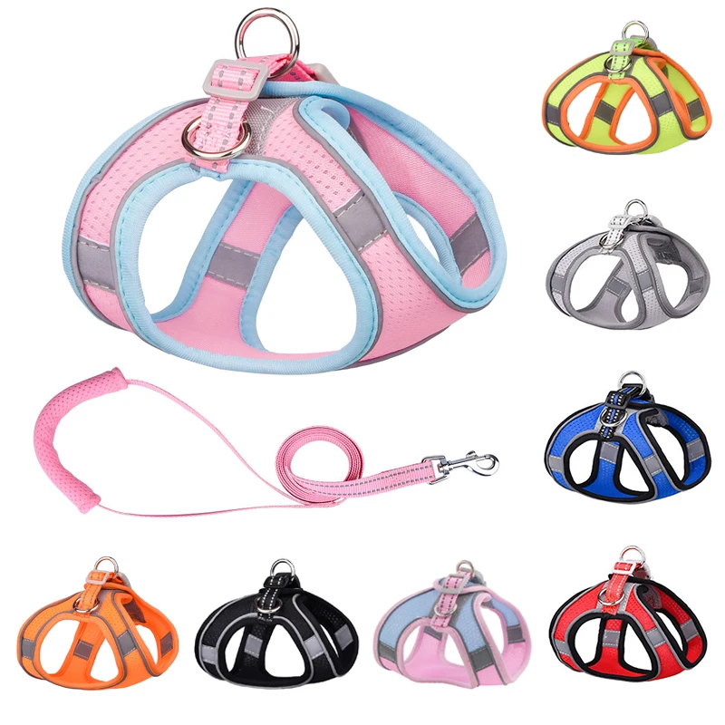Arnés de malla transpirable para cachorros, correa acolchada suave para perros pequeños, arnés para gatos, chaleco Frech Bulldog Pug, correas para el pecho, accesorios para perros