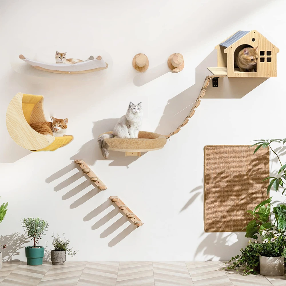 Estantes de escalada de pared para gatos, hamaca, poste rascador, cama, escondite, casa, torre de árbol para gatos, gimnasio, muebles para mascotas, accesorios
