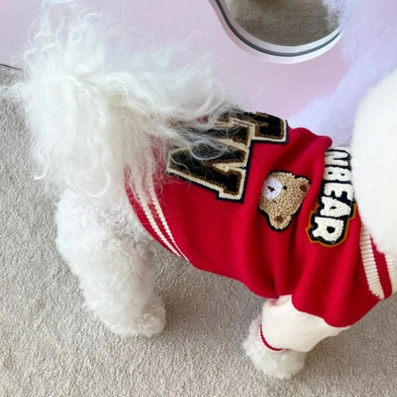 Suéteres de punto de invierno para Bulldog Francés, ropa cálida de lana de oso de dibujos animados para gatos, cárdigan para caminar, chaqueta para cachorros pequeños y medianos - imagen 2