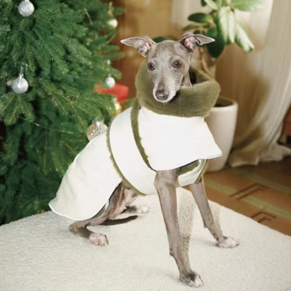 Capa con cuello de piel de invierno para perros Whippet de medios pequeños, elegante cinturilla ajustable, abrigo grueso y cálido para galgos italianos - imagen 5