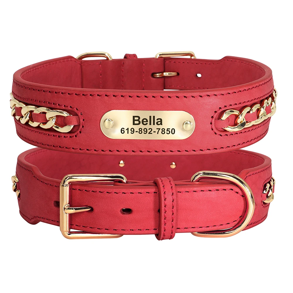 Collar de perro personalizado, collares de identificación de perros de cuero duradero con etiqueta de nombre antipérdida, accesorios de cadena para perros pequeños, medianos y grandes - imagen 4