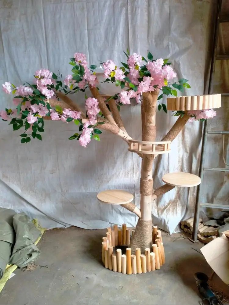 Marco de escalada para gatos de troncos grande, casa de madera para gatos, muebles para mascotas, plataforma de salto grande, suministros para gatitos de interior y exterior - imagen 2