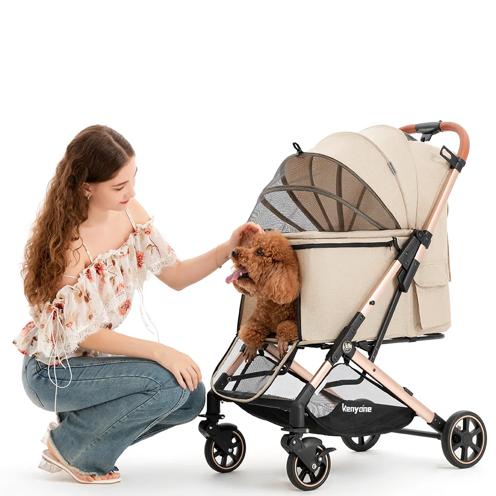 Cochecitos para mascotas, cochecitos para perros de aleación de aluminio plegables y ligeros, cesta portátil separada para salir, productos para mascotas