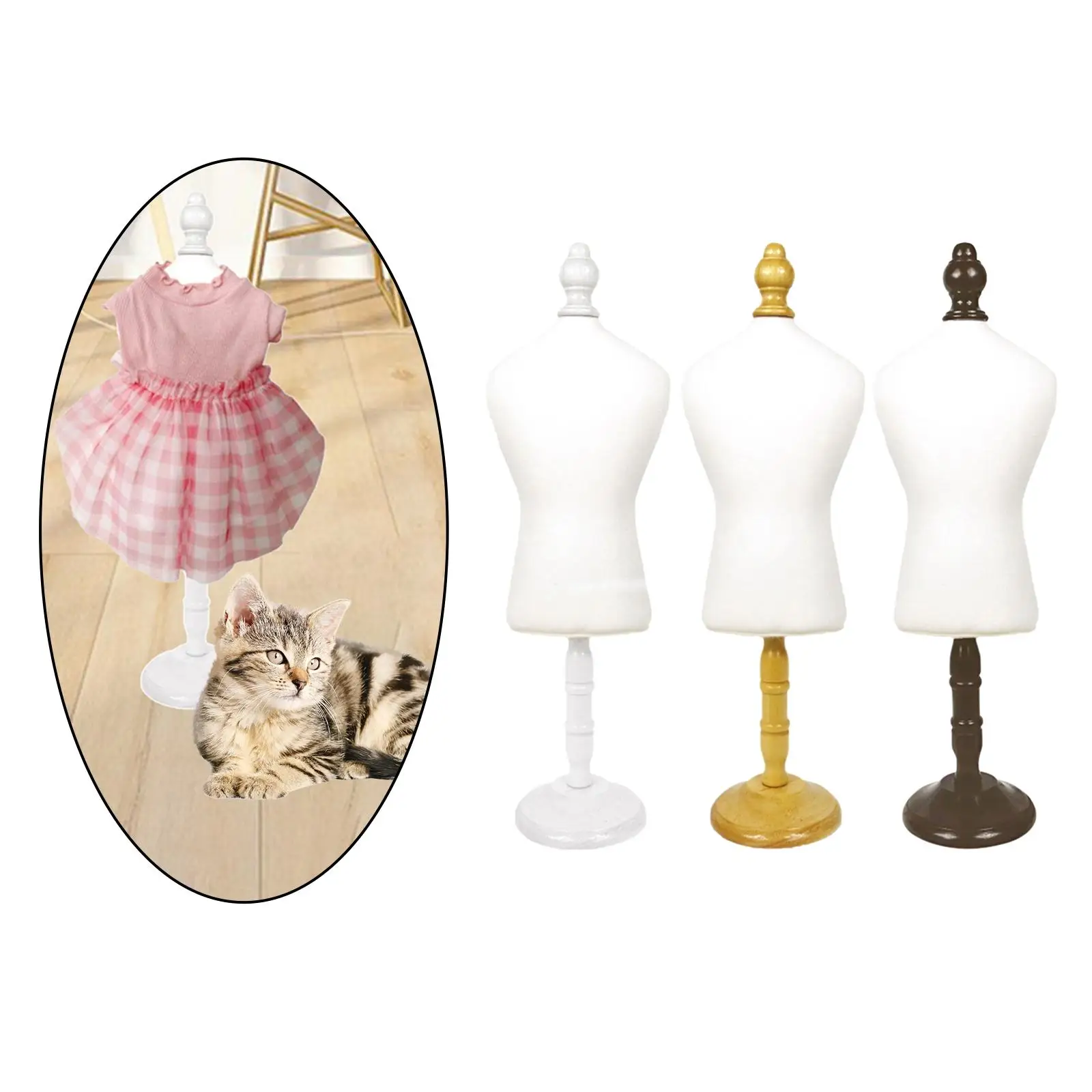 Doll Display Holder Mannequin Model Stand with Wooden Round Base Rack Female Form Wood for Dress Gown Display Pet Clothes Sewing