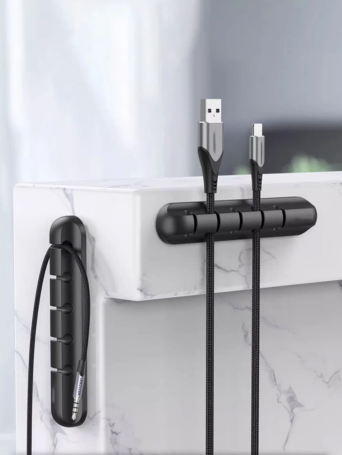 Clips organizadores de cables autoadhesivos de silicona para escritorio, 1 soporte para cables para cargador de teléfono/ratón/gestión de cables de auriculares