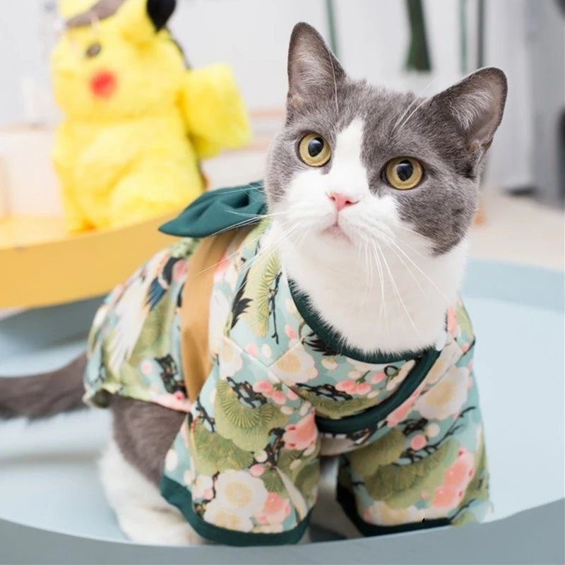 Japanese Style Thin Cat Dog Coat Kimono Summer Pet Clothes for Cats Dogs Cute Print with Bow-knot Kitten Sphynx Clothing Outfit - imagen 5