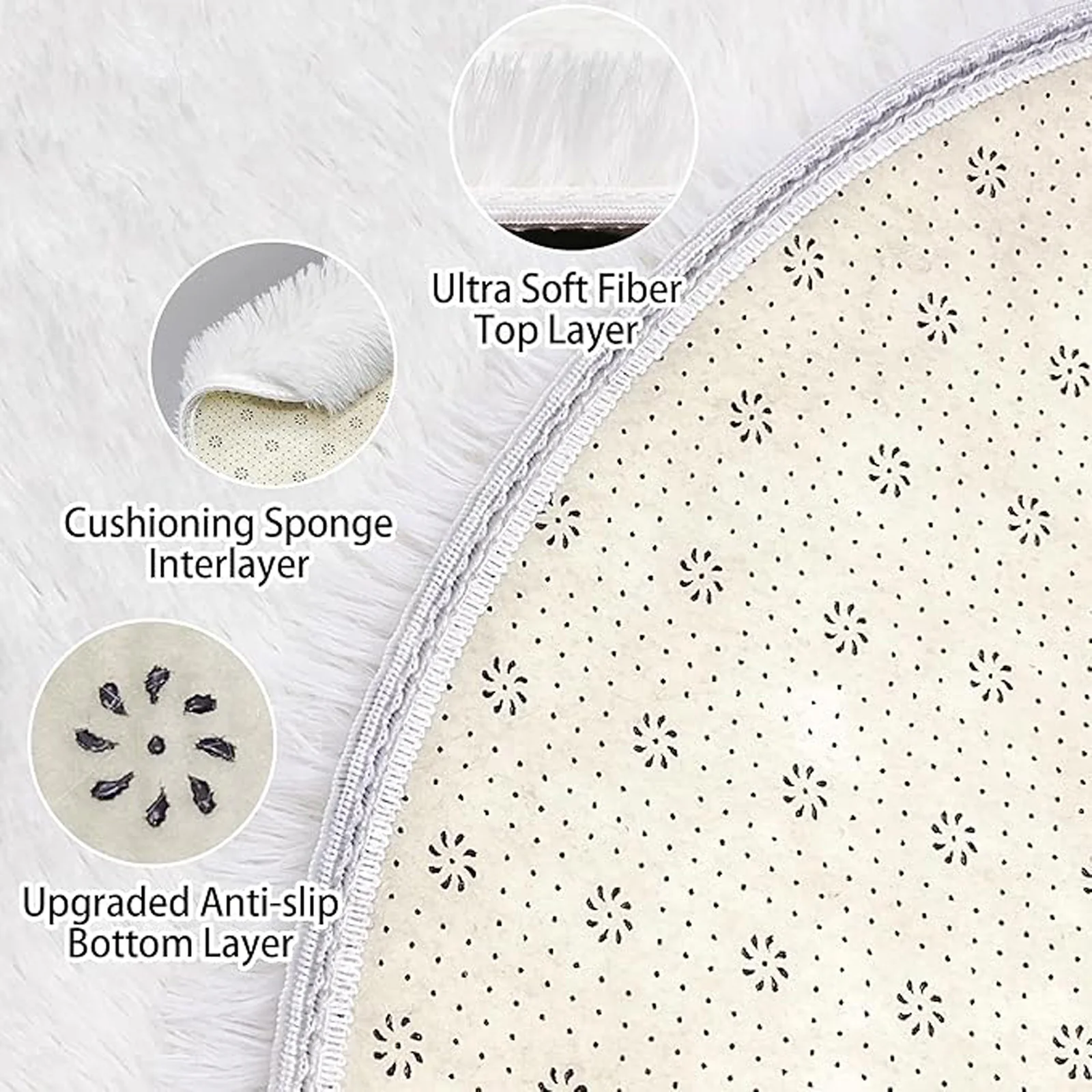 Alfombra redonda de felpa suave, alfombra blanca esponjosa para sala de estar, dormitorio, habitación de niños, decoración acogedora para el hogar, alfombra cómoda de pelo grueso - imagen 3