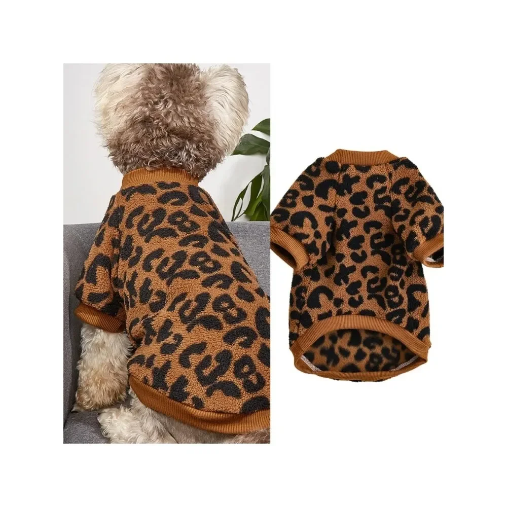 Jersey para cachorros, suéter para mascotas, suéter de invierno con estampado de leopardo, Bulldog Francés, suéter cálido de invierno, ropa para mascotas, ropa para perros - imagen 2
