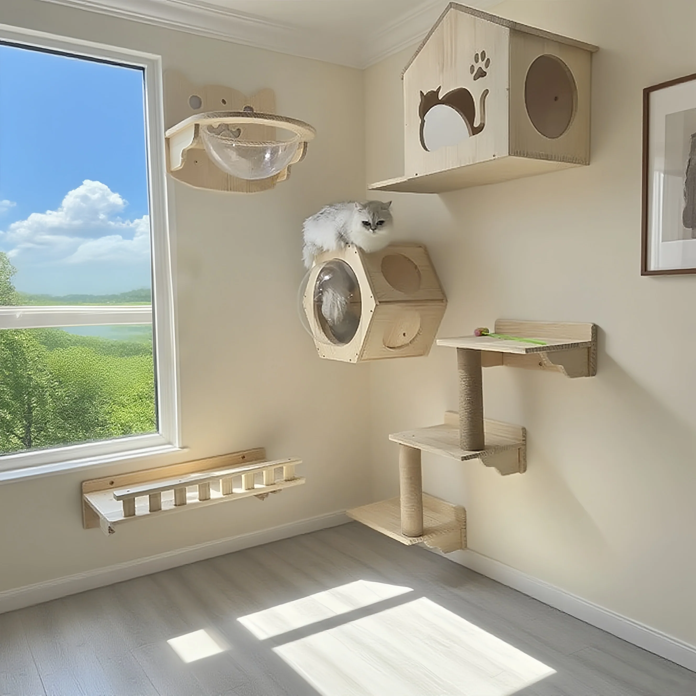 Hamaca con estante para gatos de combinación múltiple, escalera de poste de agarre para gatos de Sisal y plataforma de salto con Pedal para gatos, casa para gatos