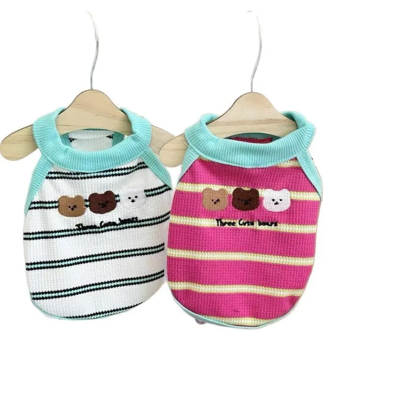 Camiseta sin mangas a rayas para mascotas, camiseta fina y transpirable con parte inferior de peluche para perros pequeños, ropa para cachorros, ropa para perros pequeños - imagen 5