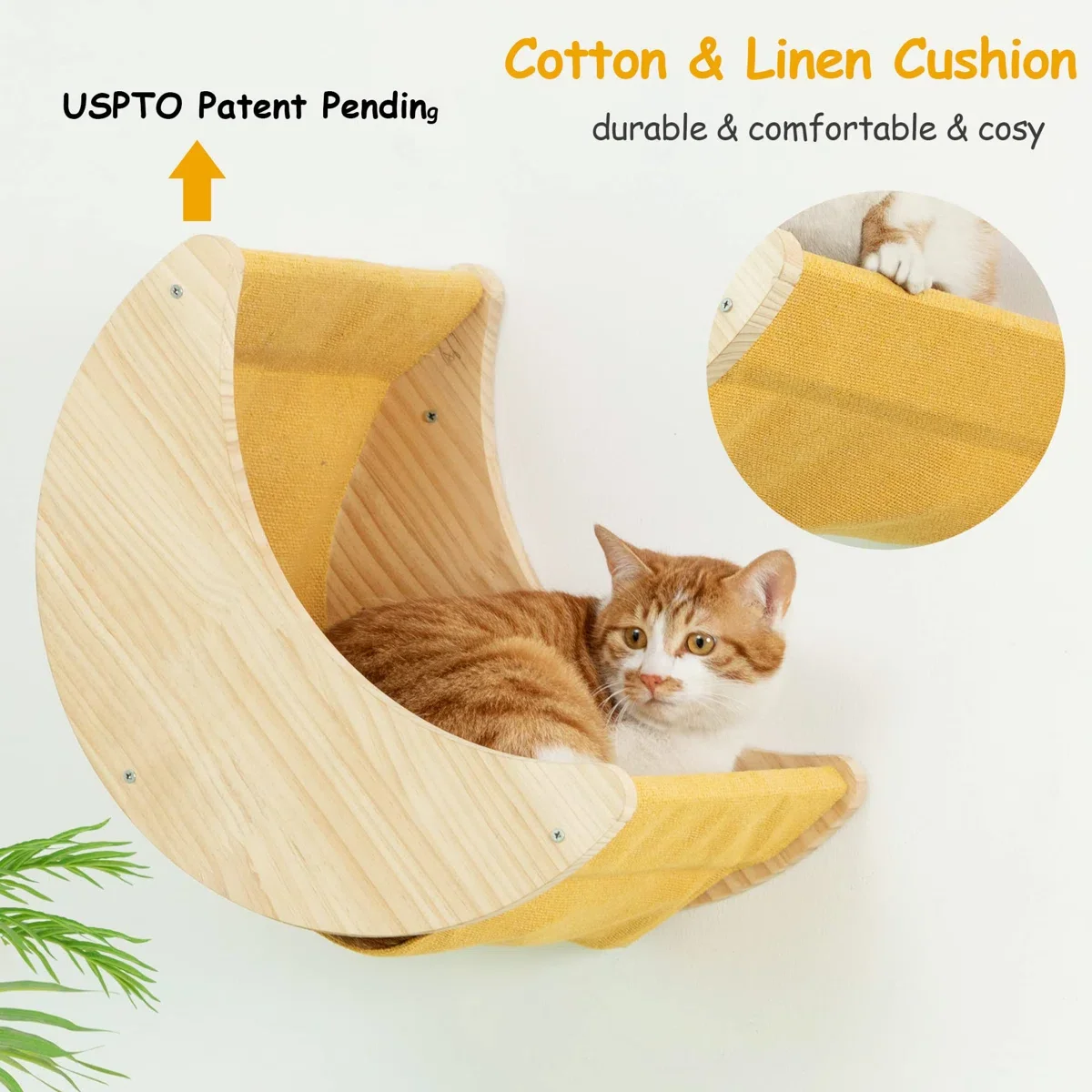Cama para gatos montada en la pared en forma de luna para gatitos para descansar y jugar, poste rascador con hamaca colgante y cama para gatos - imagen 4