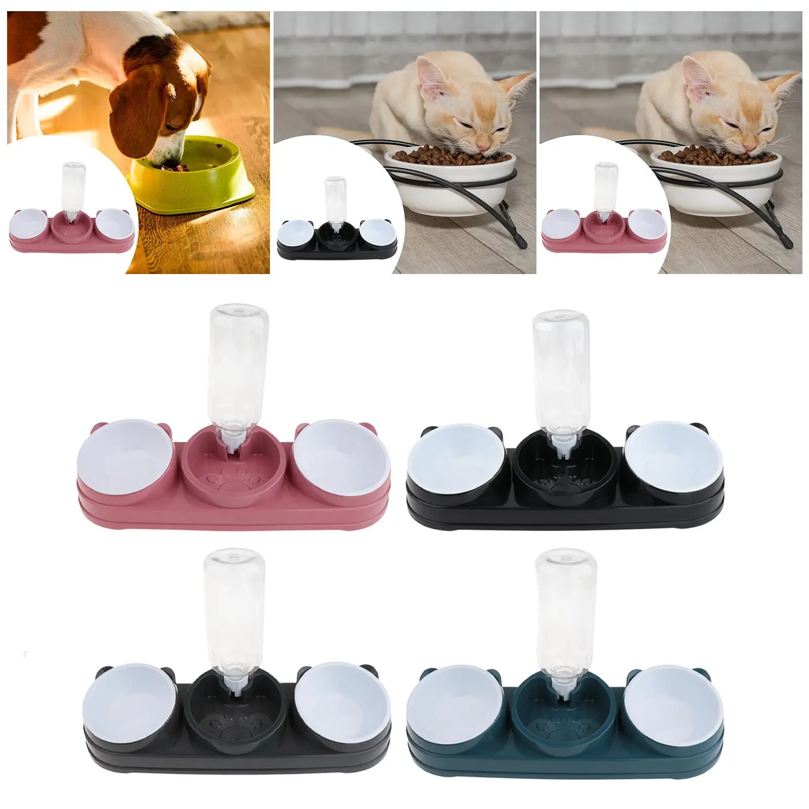 2 Food Bowls and Water Feeder Set Raised Raised Cat Dish for Feeding Puppy