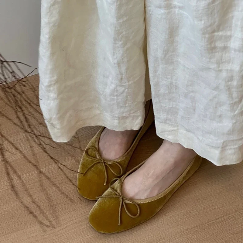 Zapatos planos de terciopelo para mujer, calzado elegante con nudo de mariposa, cómodo y suave, Mary Jane, primavera y otoño - imagen 5