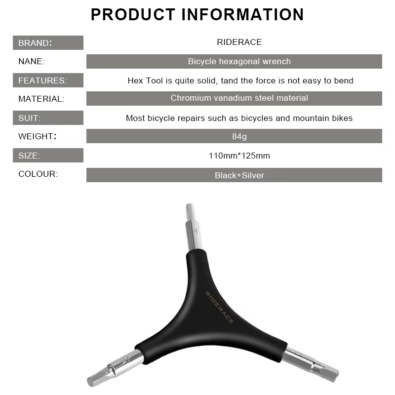 Llave hexagonal de 3 vías riderace vista frontal