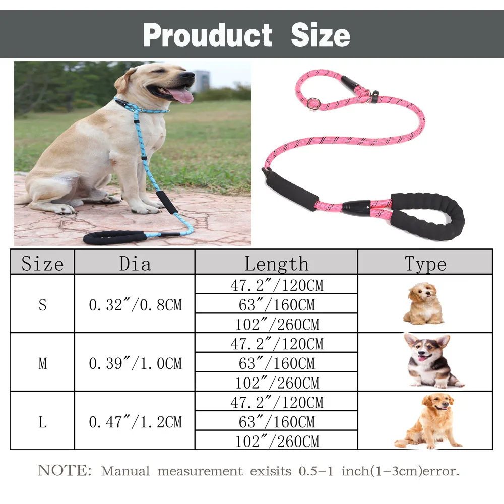 Correa de plomo para perros con cuerda reflectante de 1,6 M para perros pequeños y grandes, correas básicas de nailon para caminar, Collar para perros grandes - imagen 2