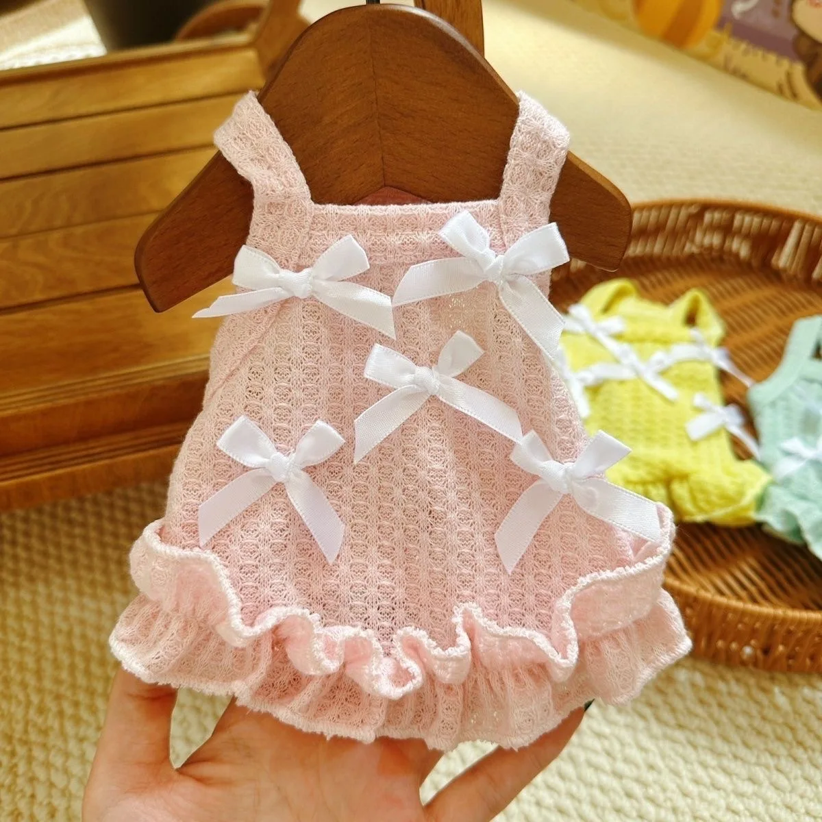 Vestido de tirantes para mascotas, vestido de encaje con lazo, Top fino y bonito para gatos, camiseta sin mangas de peluche, vestidos para perros pequeños para perros pequeños - imagen 3