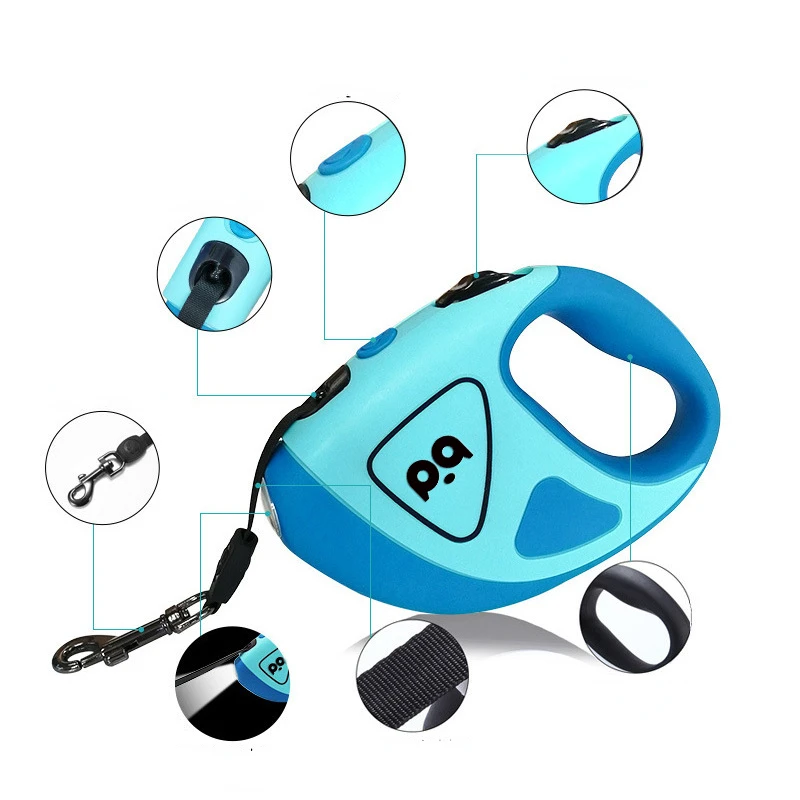 Correa retráctil con reflector para perro, cuerda de tracción automática de 3M/5M, luz antipérdida nocturna, Collar para mascotas para caminar de noche - imagen 2