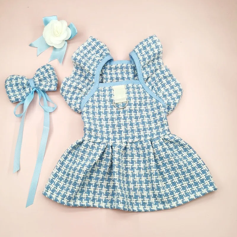 Vestido de lana para mascotas, falda con lazo, ropa para perros y gatos con flores, falda a cuadros bonita, suministros para mascotas, vestidos para perros pequeños, ropa para cachorros, falda - imagen 4