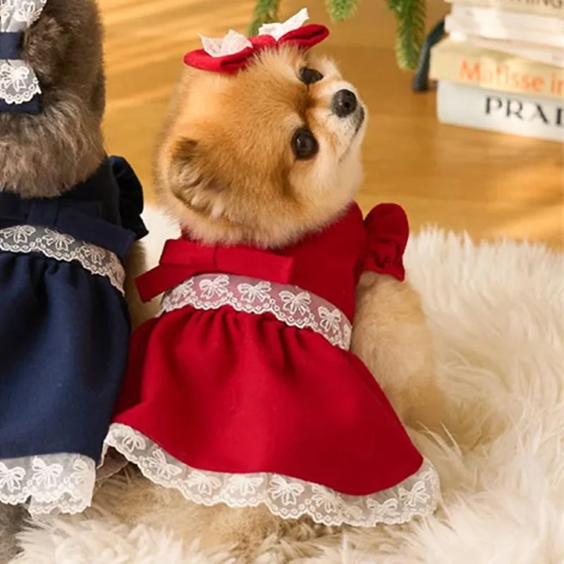 1/Set Pet Christmas Dress New Year Small Medium Sized Dog Cat Double Sided Woolen Bow Dress Bow Dog Clothes for Small Dogs - imagen 4