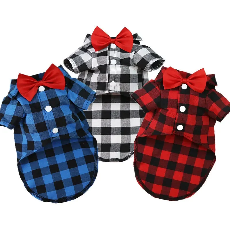 Camisa a cuadros para perros, ropa bonita para perros y pajarita, conjunto combinado para perros pequeños, medianos y grandes, gatos, fiesta de cumpleaños y vacaciones - imagen 2