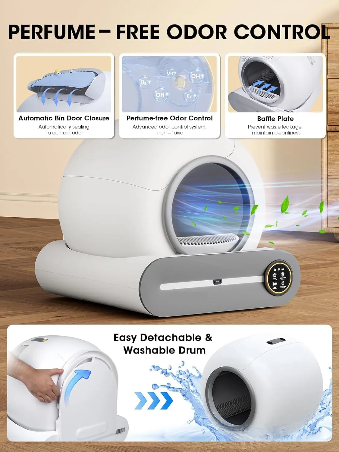 Tonepie-caja de arena inteligente automática para gatos, 65L, autolimpiante, totalmente cerrada, bandeja de arena para inodoro para mascotas - imagen 2