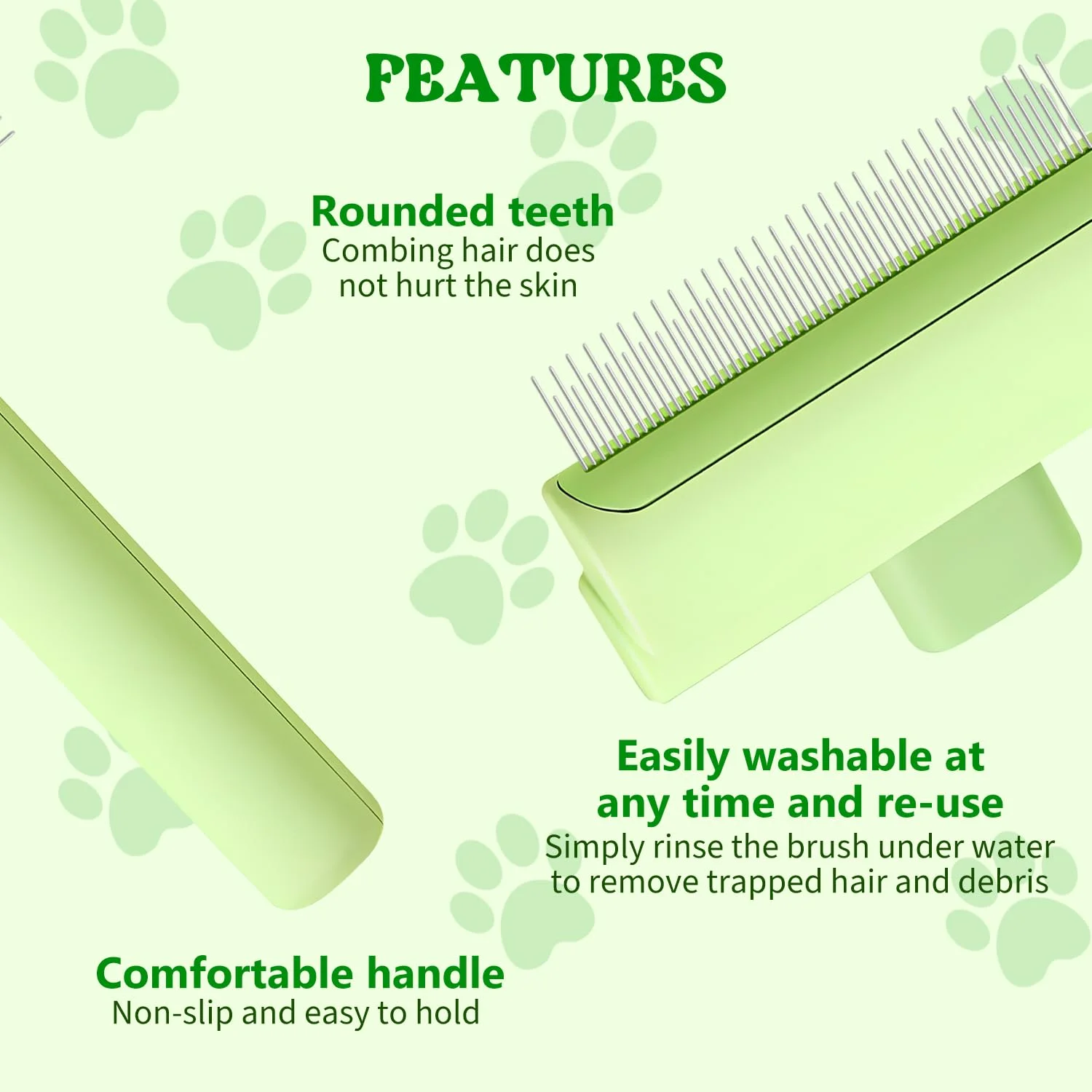 Peine para mascotas, juego de peine para pulgas para gatos, perros, cepillo para el cuidado de gatos con botón de liberación y dientes redondos de acero inoxidable, perro autolimpiante - imagen 5