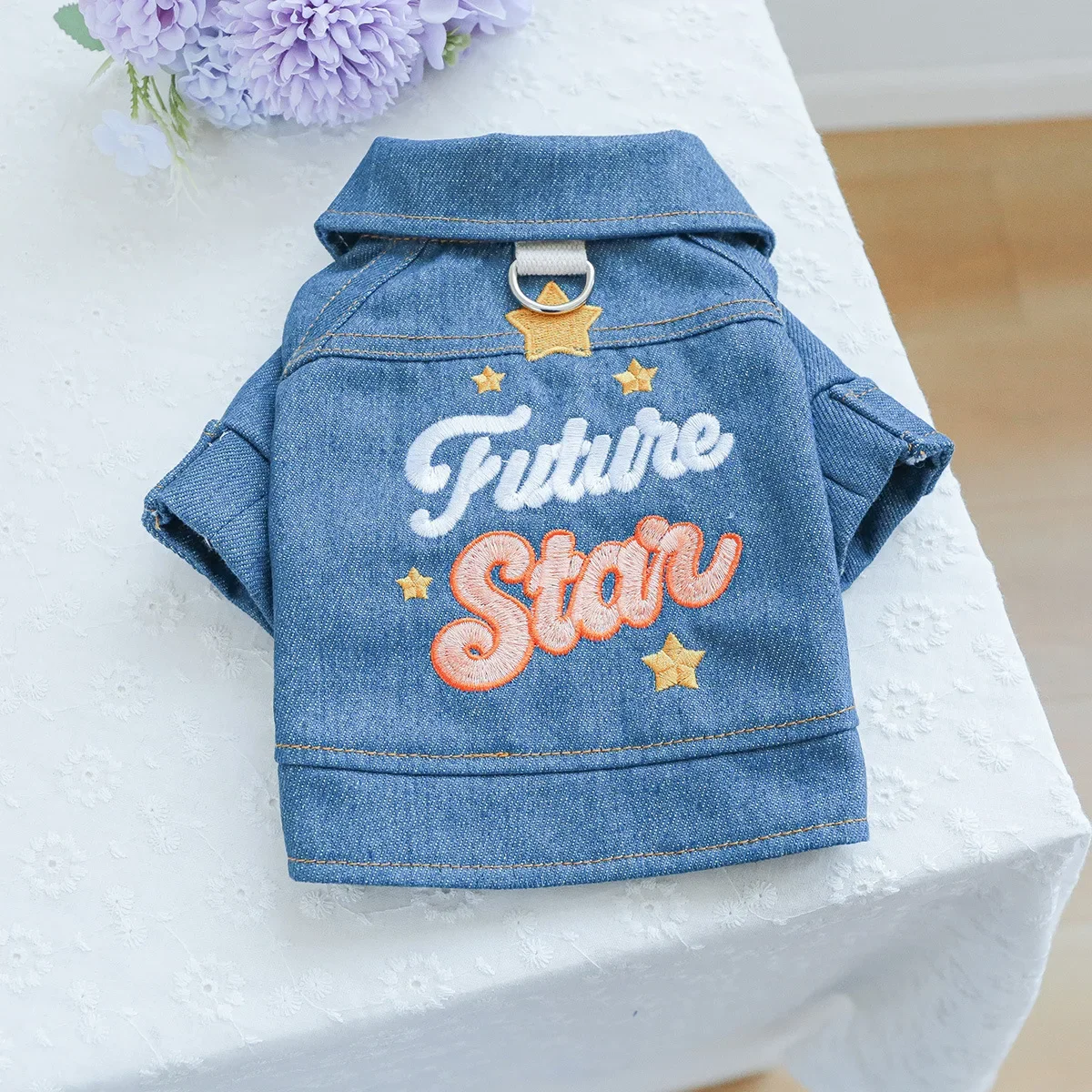 Abrigo vaquero con forma de estrella para mascotas, chaqueta para perros, abrigo con solapa para gatos, cortavientos vaquero con estrellas, ropa de diseñador para perros, ropa para cachorros - imagen 5