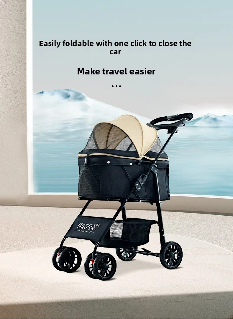 Carrito plegable visto desde arriba, estructura ligera y diseño funcional