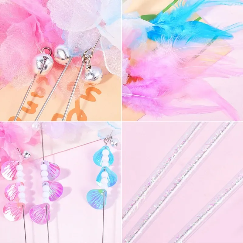 Cat Toy Feather Cat Toys Interactive Flower Tassel Cats Teaser Long Handle Feather Toys for Cats Teasing Stick Toy Kitten Teaser - imagen 3