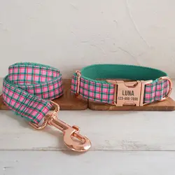 Collar para perro a cuadros – Grabado gratuito rosa y verde