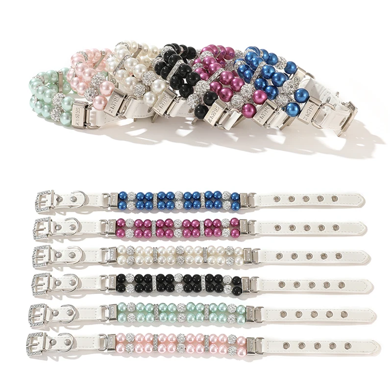 Conjunto de Collar y correa para perro y gato, accesorios para mascotas, Collar de PU y perlas para perros, suministros para mascotas, suministros para gatos - imagen 5