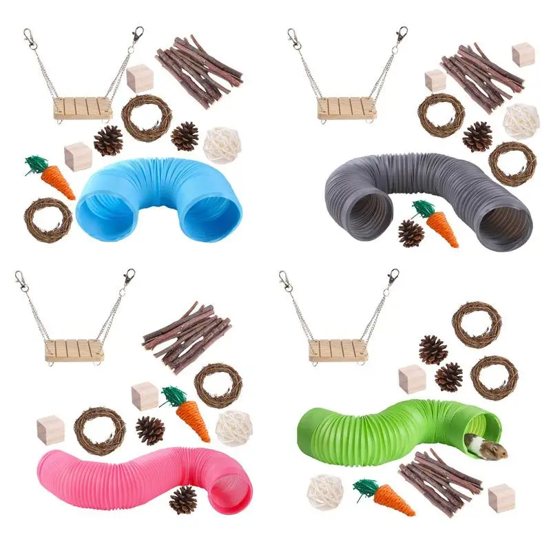 Juguetes para masticar para hámster, conejo de madera Natural de 11 piezas, conejillo de indias, accesorios para jaula - imagen 3