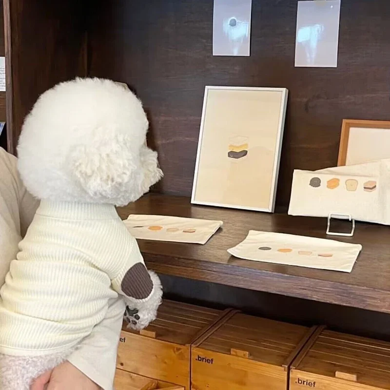 Ropa cálida a la moda para perros a rayas, camisa de fondo para perros, chaleco, ropa para cachorros para perros pequeños, ropa de invierno para gatos de peluche, ropa para el hogar - imagen 5