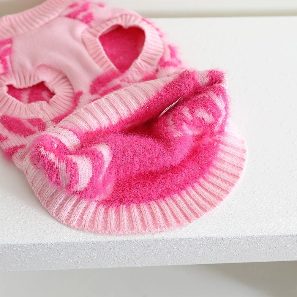 Suéter de punto con rosas para mascotas, suéter cálido de peluche, chaleco con rosas de peluche, ropa para cachorros, ropa para perros pequeños, Otoño/Invierno - imagen 4