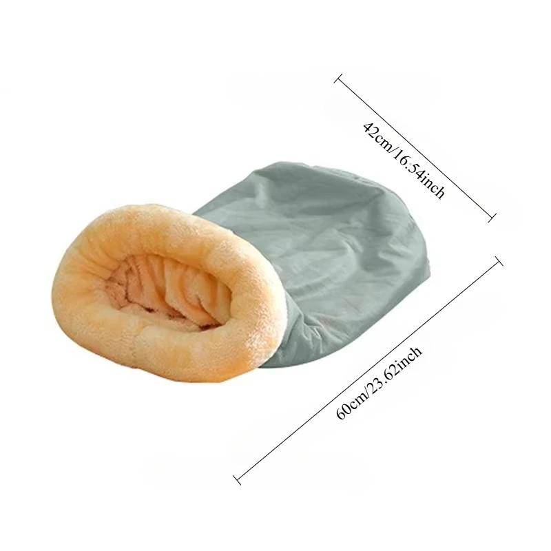 Saco de dormir para mascotas, saco de dormir cálido de invierno semicerrado de felpa para gatos y cachorros, accesorios de cama nido para gatos cómodos y universales para mascotas - imagen 5