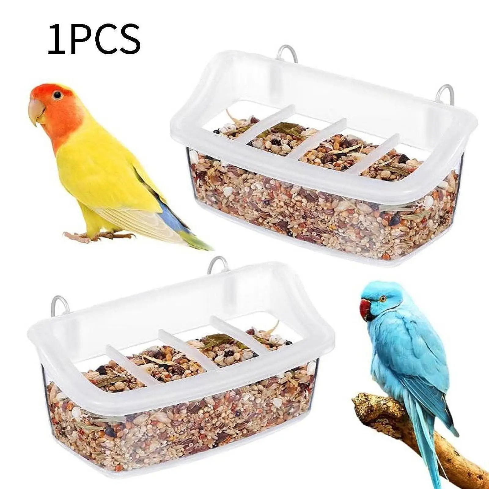 Parrot Feeder for Cage Feeding Dish Sturdy Gifts Accessories Clear Bird Food Bowl Hanging Pet Bowl for Lovebirds