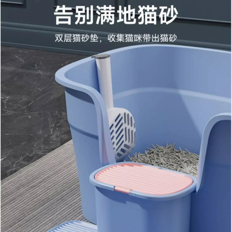 Caja de arena para gatos, inodoro abierto gigante de gran tamaño semicerrado para mascotas, caja de arena para gatos elevada, productos grandes para mascotas - imagen 5