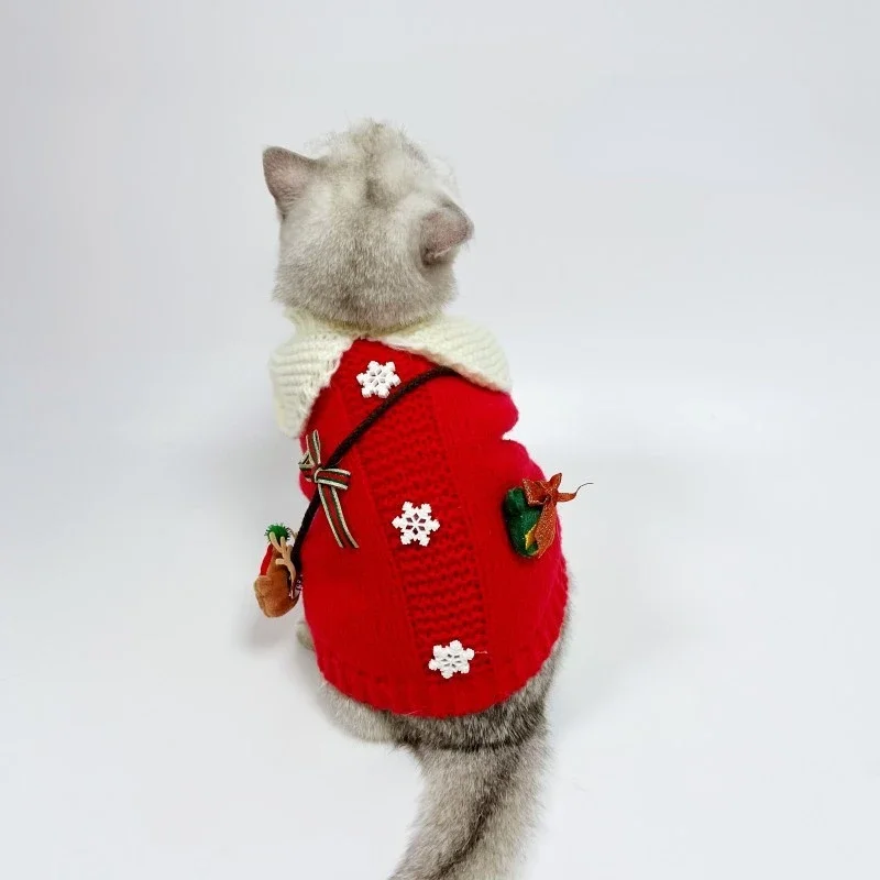 Lindo suéter tejido para mascotas, bolso cruzado de Navidad, cachorros, gatitos, osos, Otoño e Invierno, suéter de peluche cálido, ropa para cachorros - imagen 2