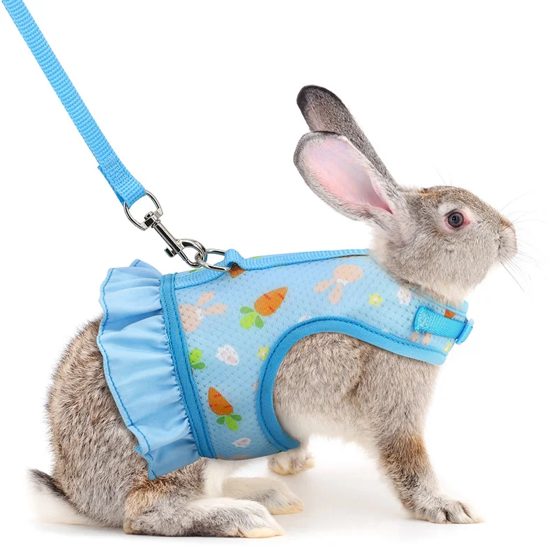 Rabbit Harness with Leash Cute Adjustable Buckle Breathable Mesh Vest Skirt for Bunny Guinea Pig Small Pet Traction Harness Suit - imagen 2