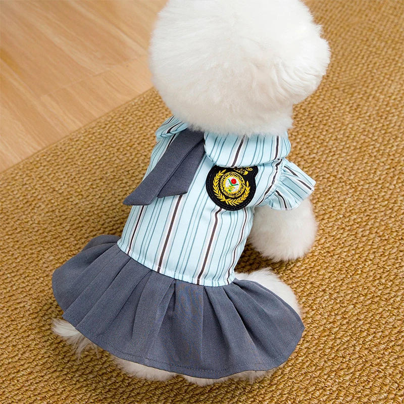 Vestido verano rayas perros pequeños gatos Bichón Frisé corbata azul - imagen 3