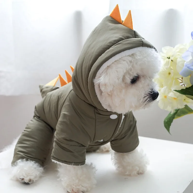 Ropa gruesa y cálida para perros, chaqueta de invierno para Cosplay de dinosaurio, días de nieve sólidos, ropa personalizada para gatos y Bulldog Francés de Año Nuevo - imagen 4