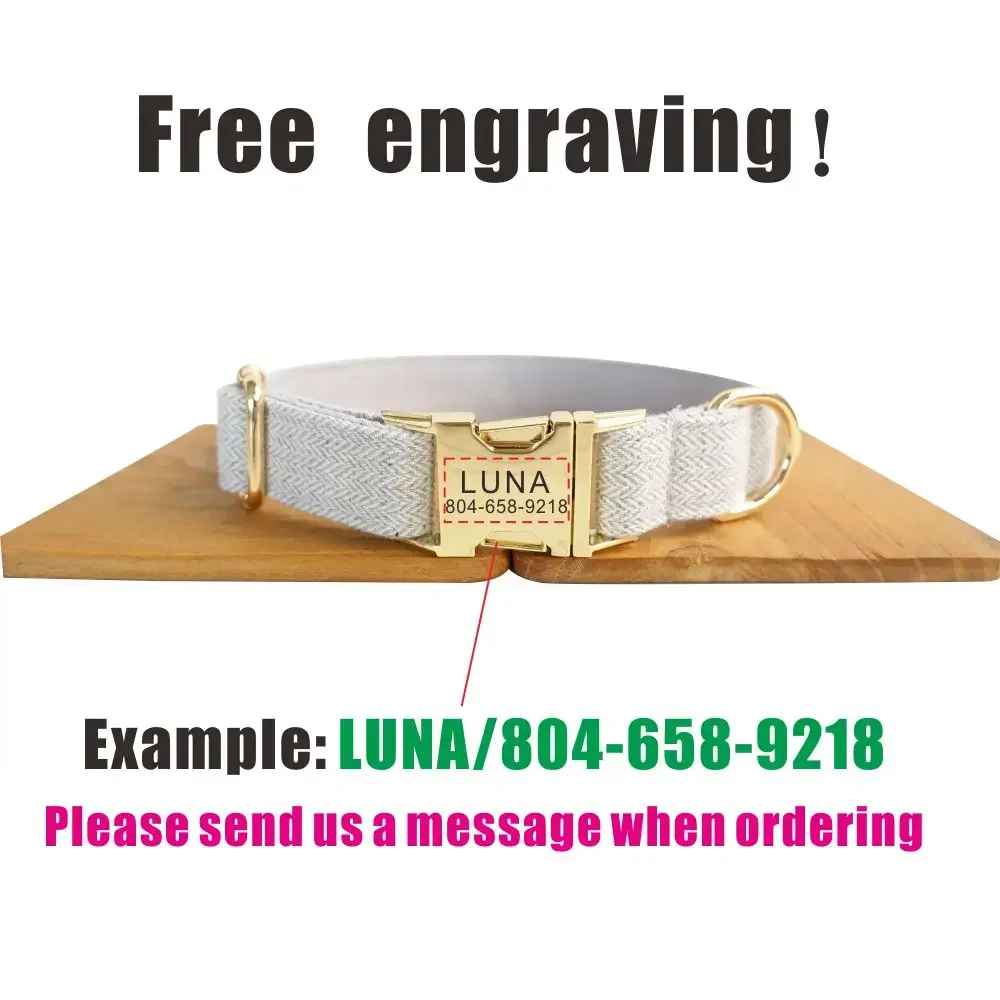 Collar de perro personalizado, Collar para mascotas personalizado, grabado gratis, etiqueta de nombre de identificación, accesorio para mascotas, traje grueso gris claro, correa para Collar de cachorro - imagen 4