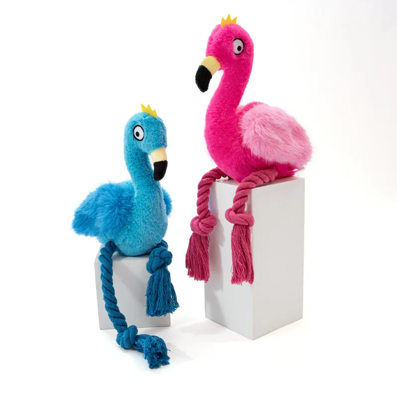 Juguete peluche flamenco para perro con cuerda y sonido chirriante - imagen 3
