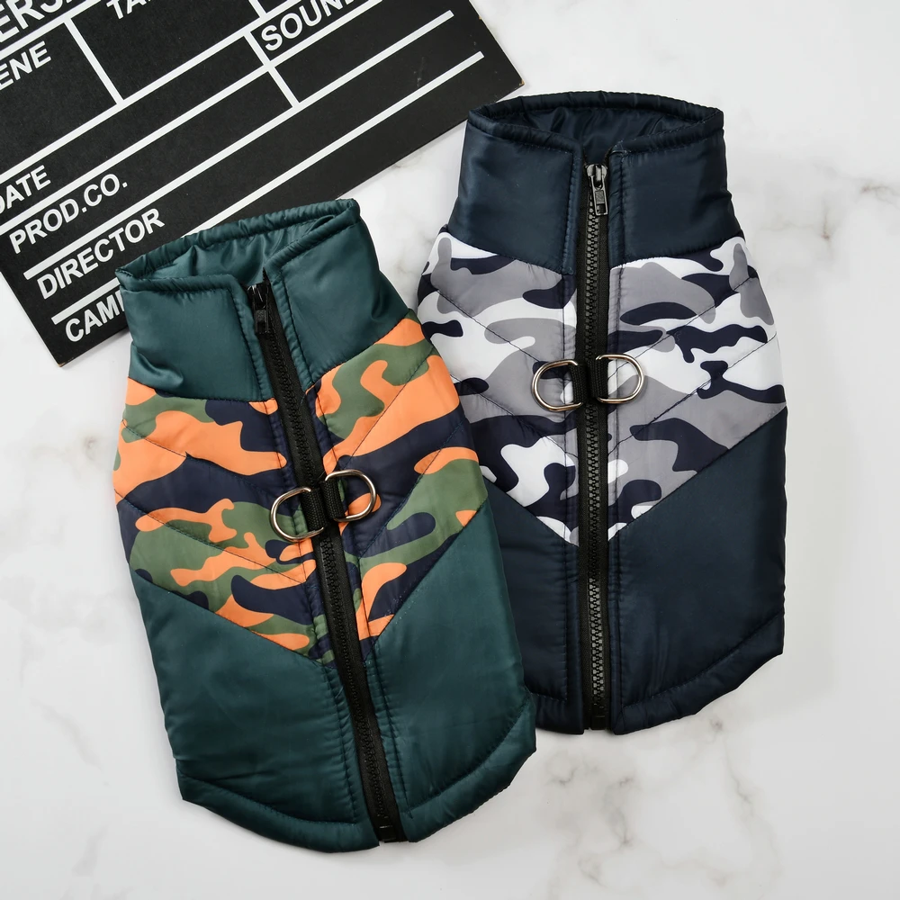 Chaqueta cálida de invierno para perros pequeños y medianos, abrigo impermeable para mascotas con anillo en D y cremallera, ropa de camuflaje para cachorros Beagle