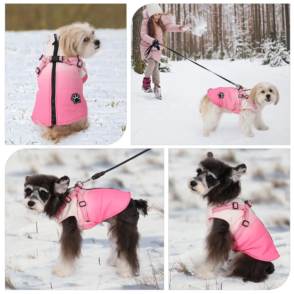 Chaqueta impermeable para perros con arnés, ropa cálida de invierno para perros pequeños y grandes, abrigo para Chihuahua, trajes de Bulldog Francés - imagen 2