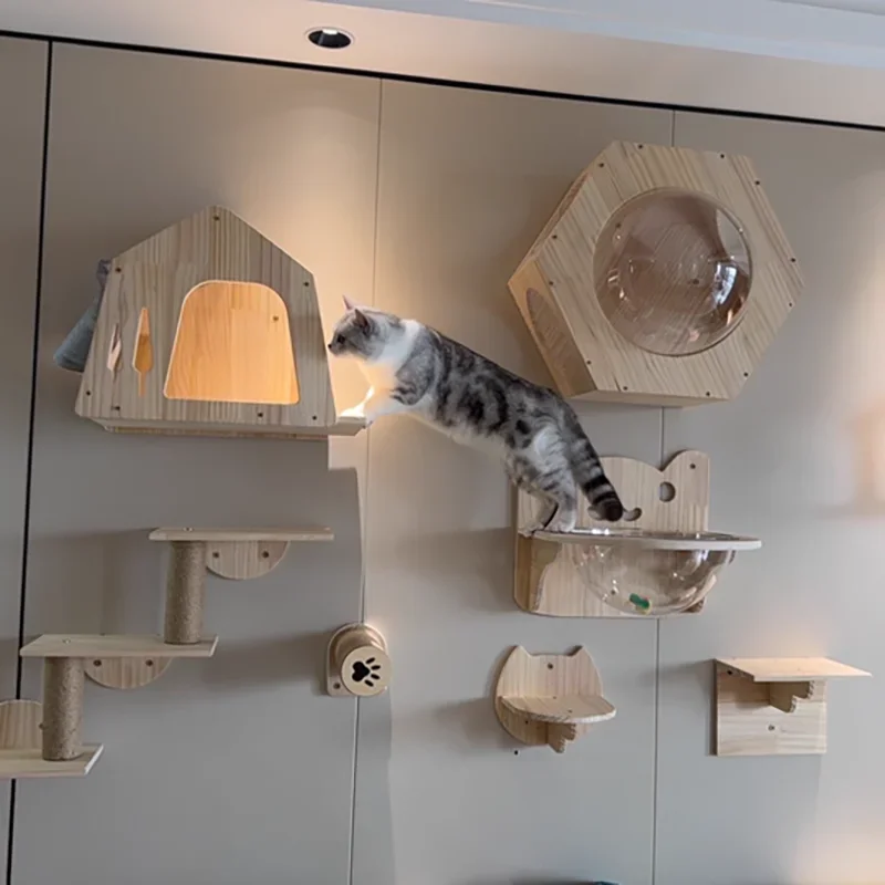 Rascador de pared para gatos – Plataforma, puente y cama acogedora - imagen 3